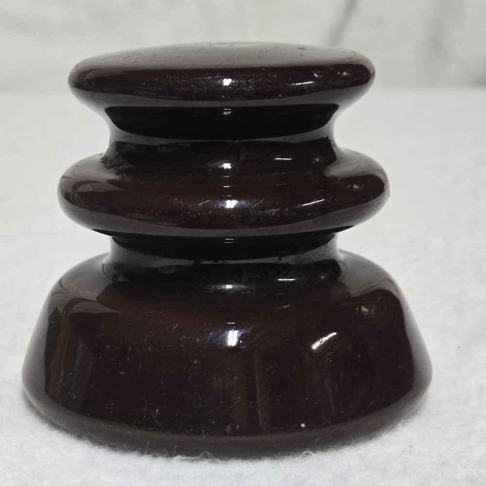 Vintage Dark Brown Ceramic Electric Insulator Triple Tier Industrial Decor 3.25"